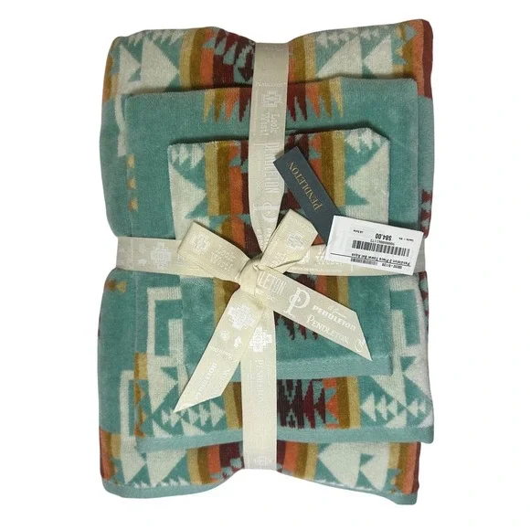 Pendleton Towel Set Unisex OS Aqua NEW Canyonlands 3-Piece Cotton Southwestern - Picture 2 of 9